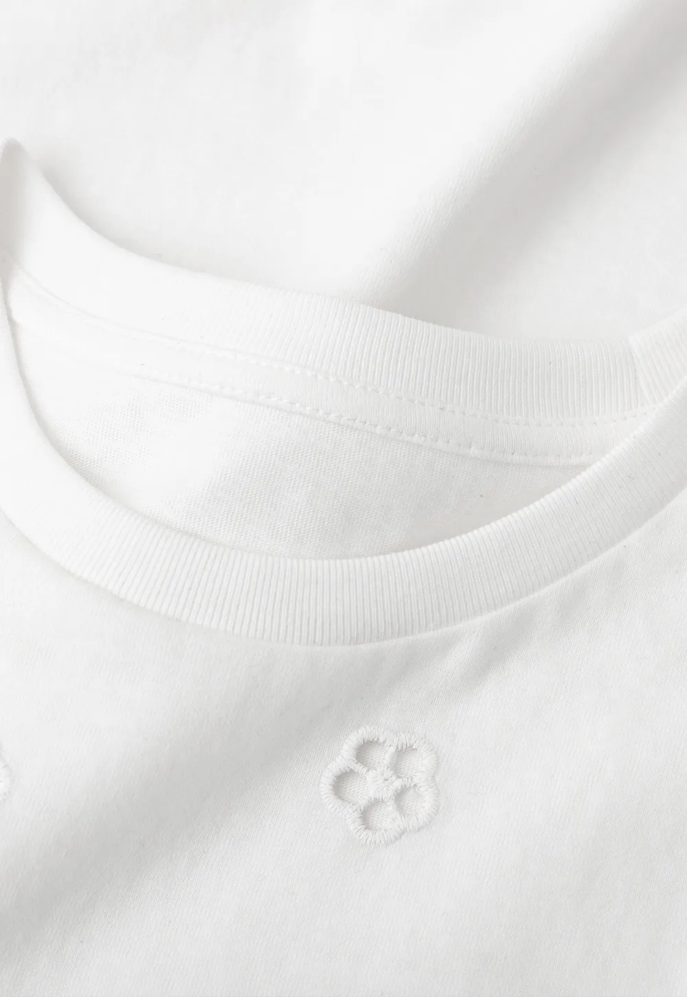 Embroidered Yoke Sheer Overlay T Shirt