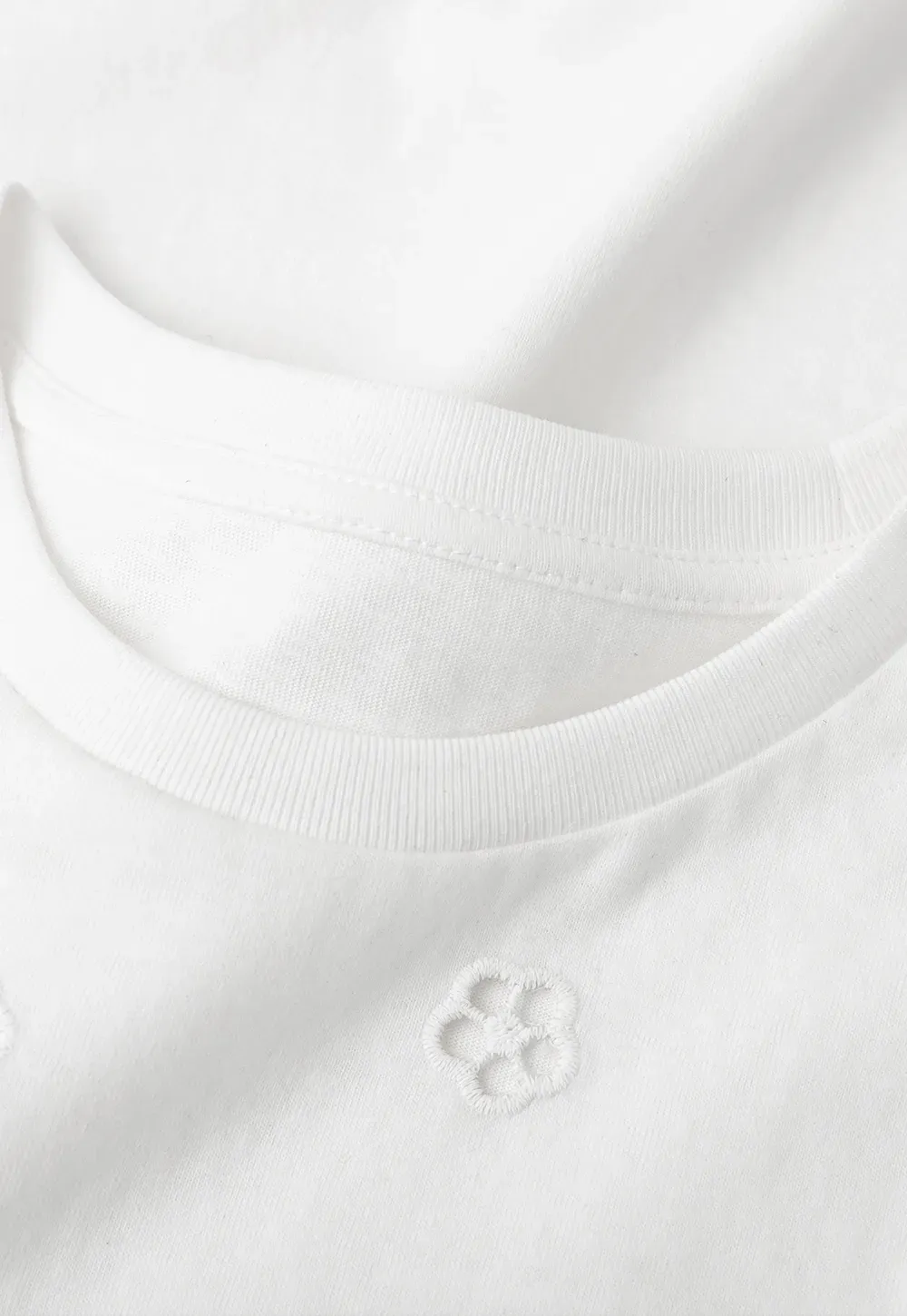 Embroidered Yoke Sheer Overlay T Shirt