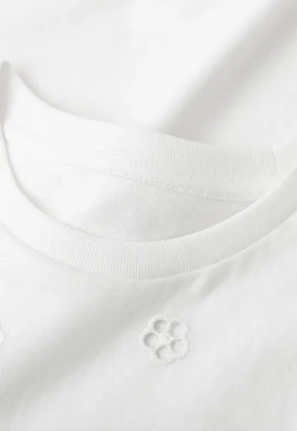 Embroidered Yoke Sheer Overlay T Shirt