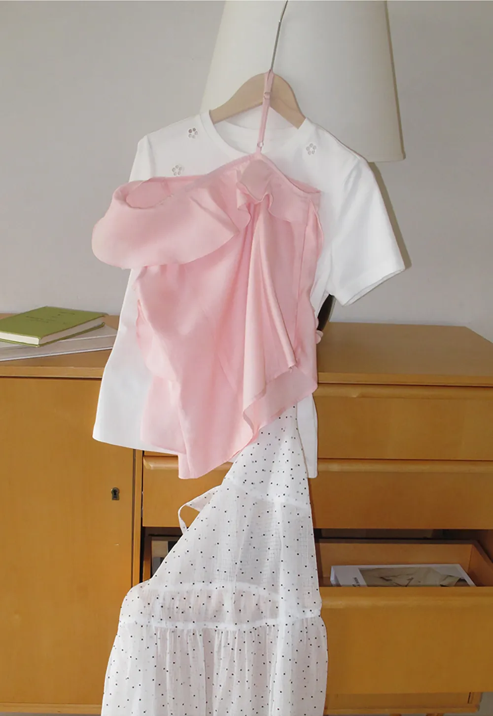 Embroidered Yoke Sheer Overlay T Shirt