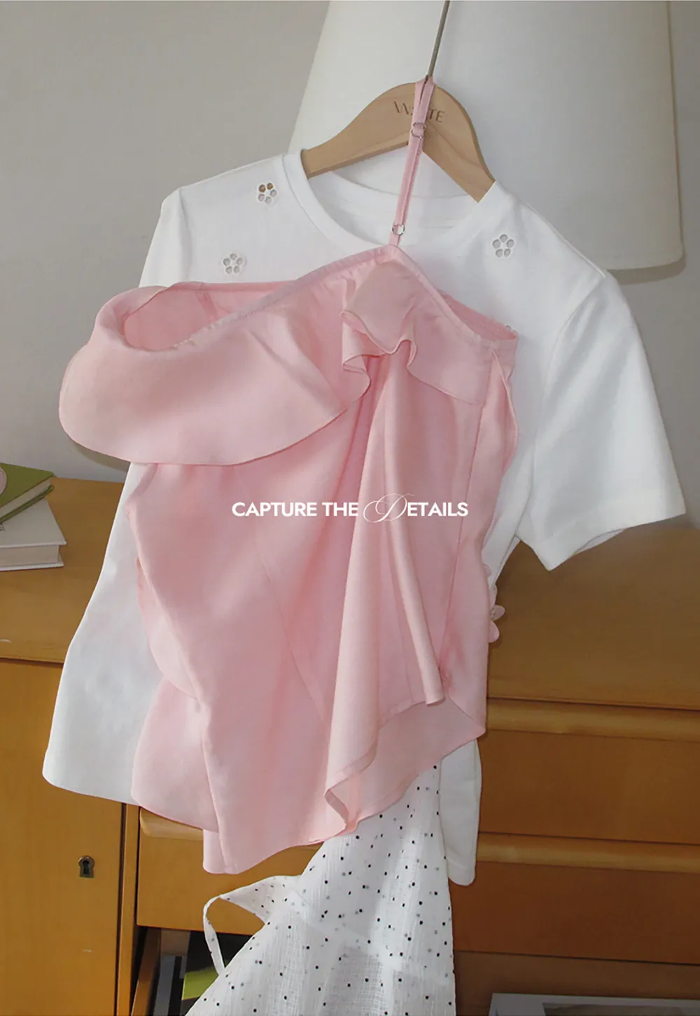 Embroidered Yoke Sheer Overlay T Shirt