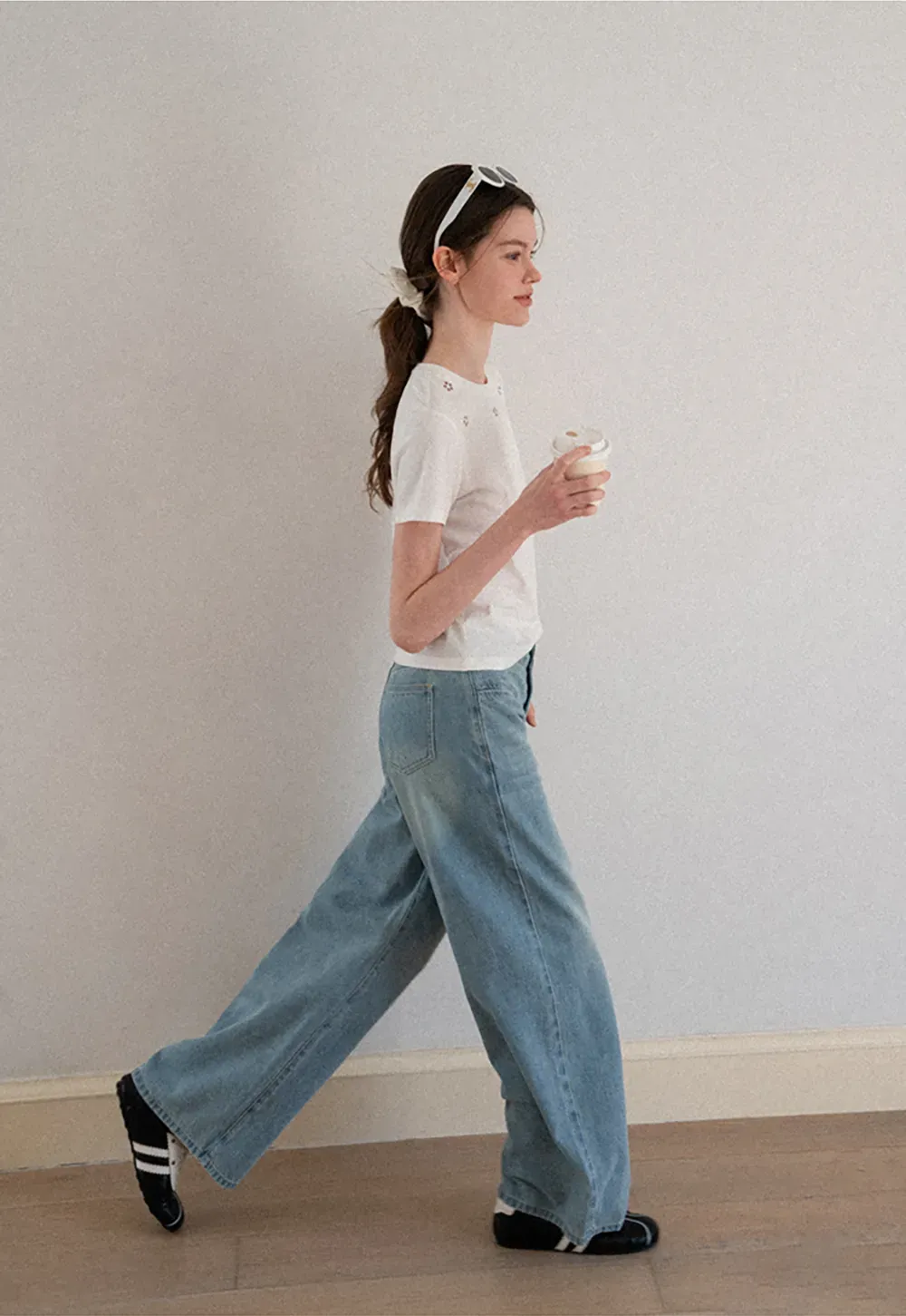 Embroidered Yoke Sheer Overlay T Shirt