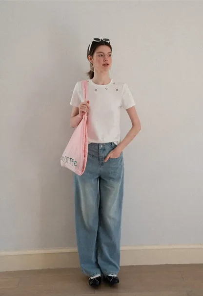 Embroidered Yoke Sheer Overlay T Shirt