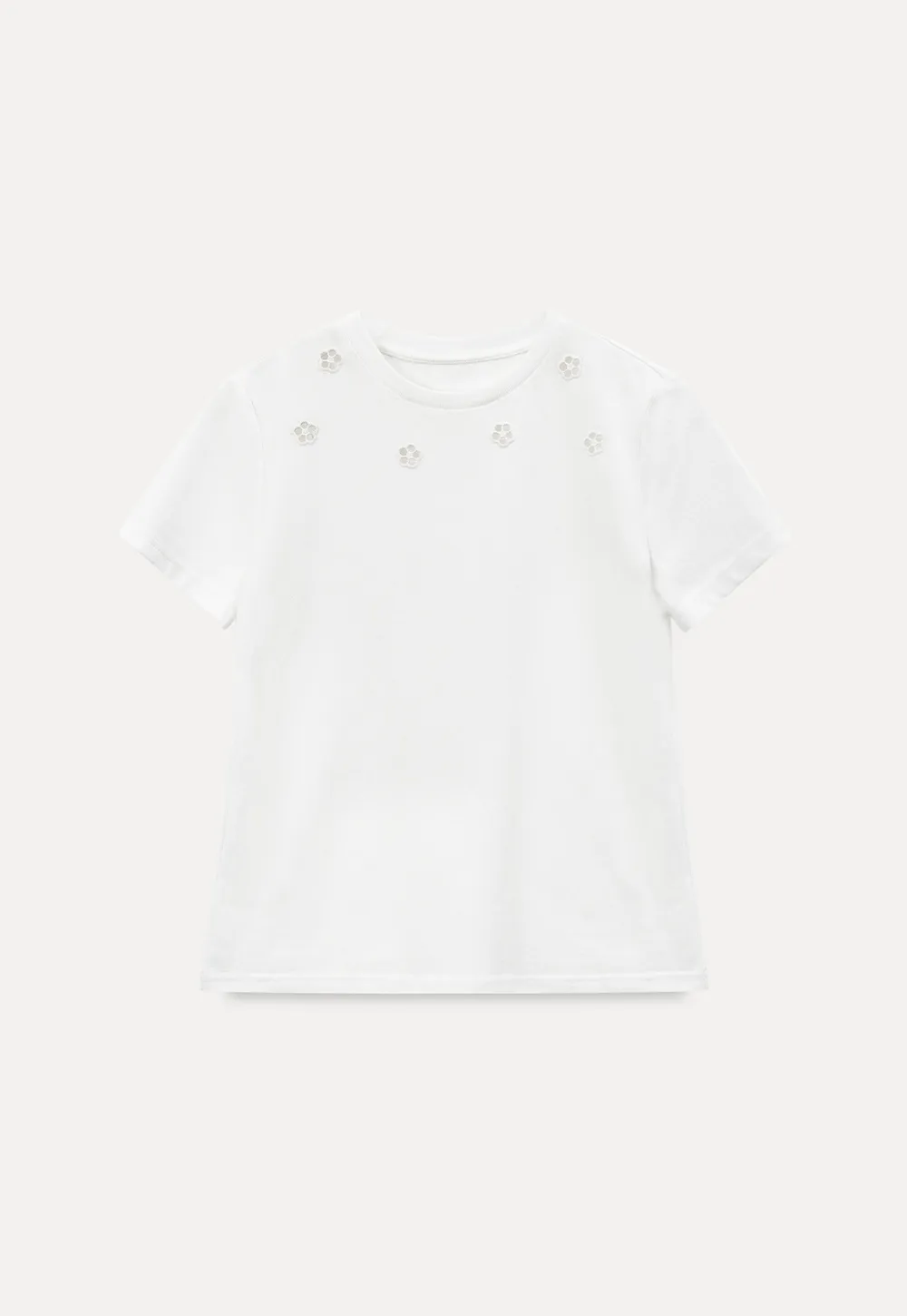 Embroidered Yoke Sheer Overlay T Shirt