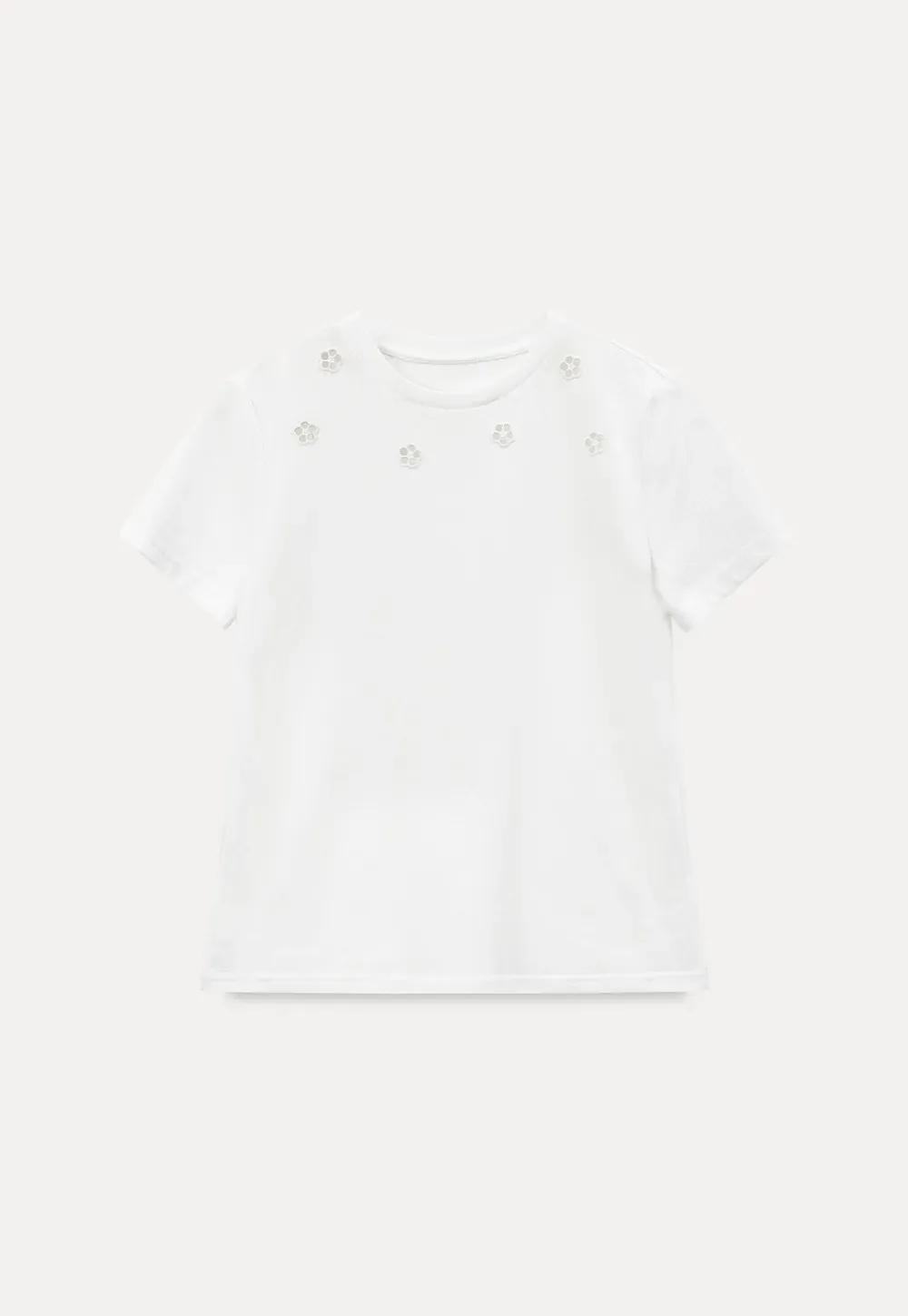 Embroidered Yoke Sheer Overlay T Shirt