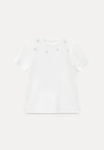 Embroidered Yoke Sheer Overlay T Shirt