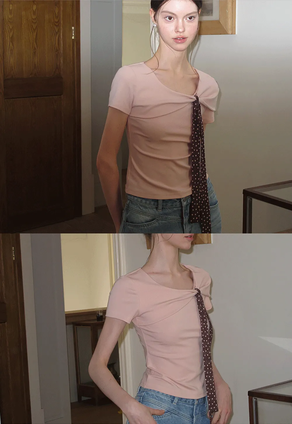 Twisted Knot Front Short Sleeve T Shirt