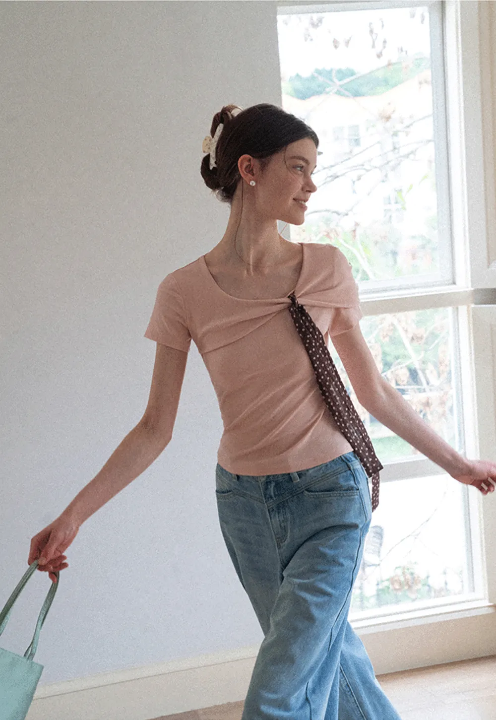 Twisted Knot Front Short Sleeve T Shirt