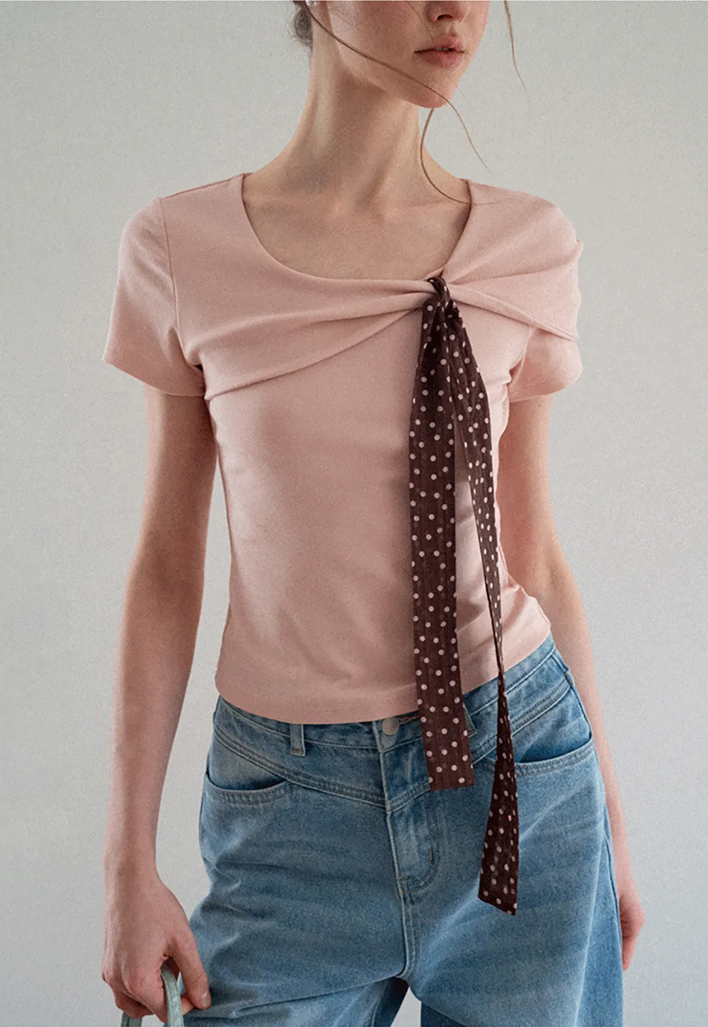 Twisted Knot Front Short Sleeve T Shirt