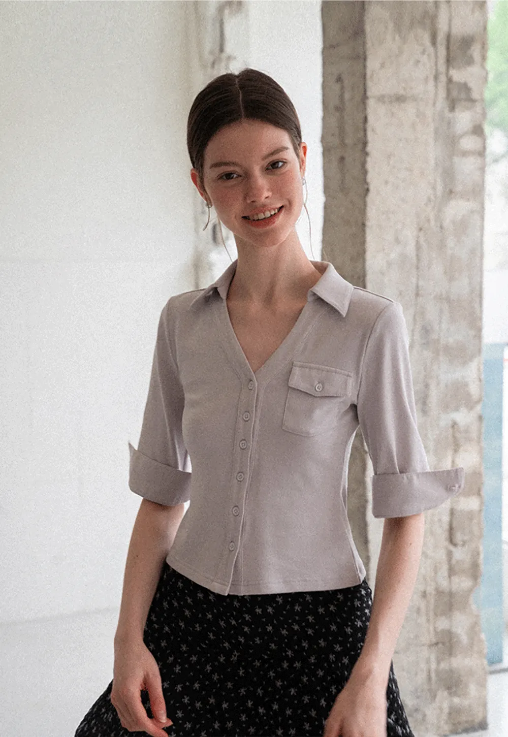 Collared Long Sleeve T Shirt