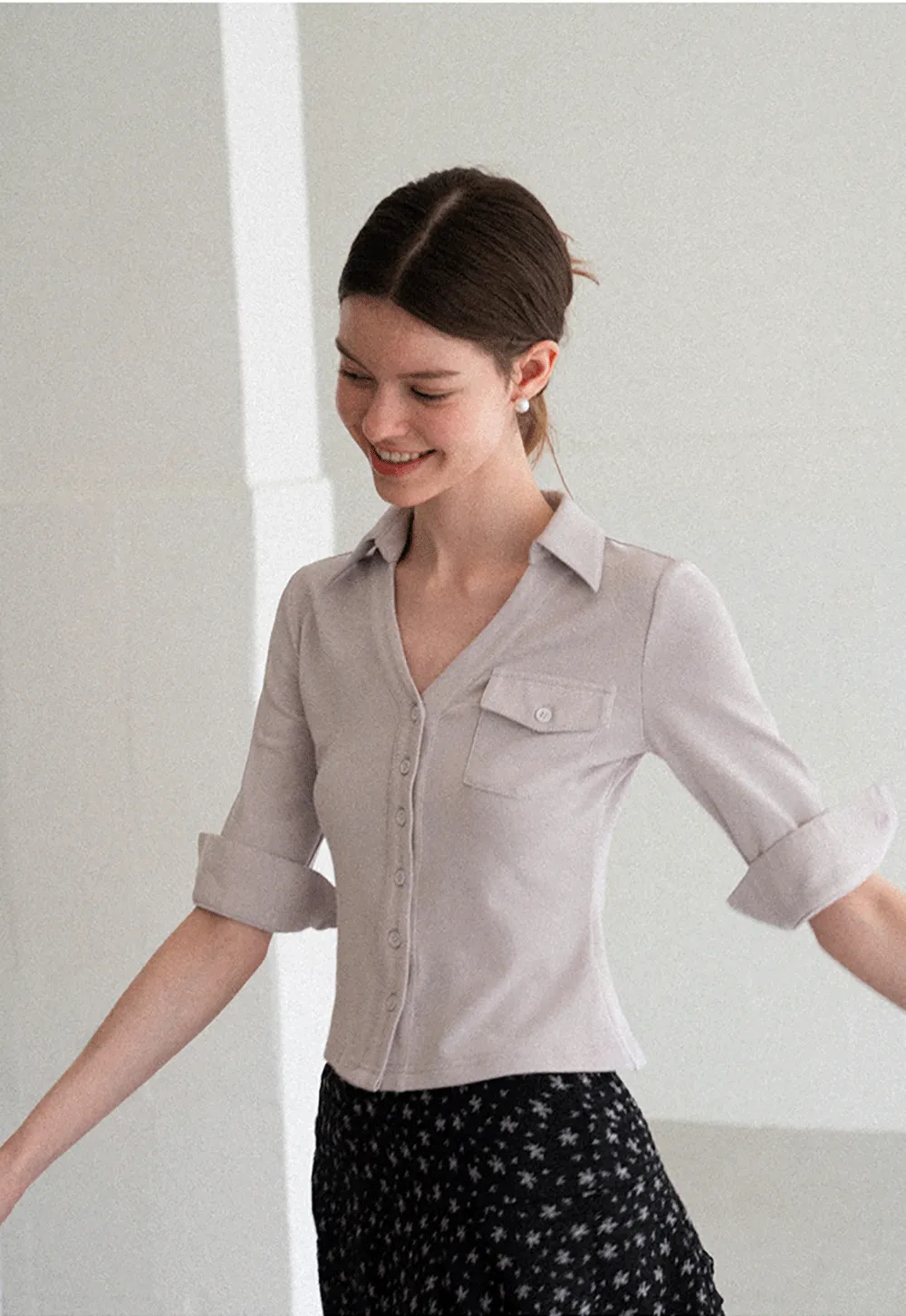Collared Long Sleeve T Shirt