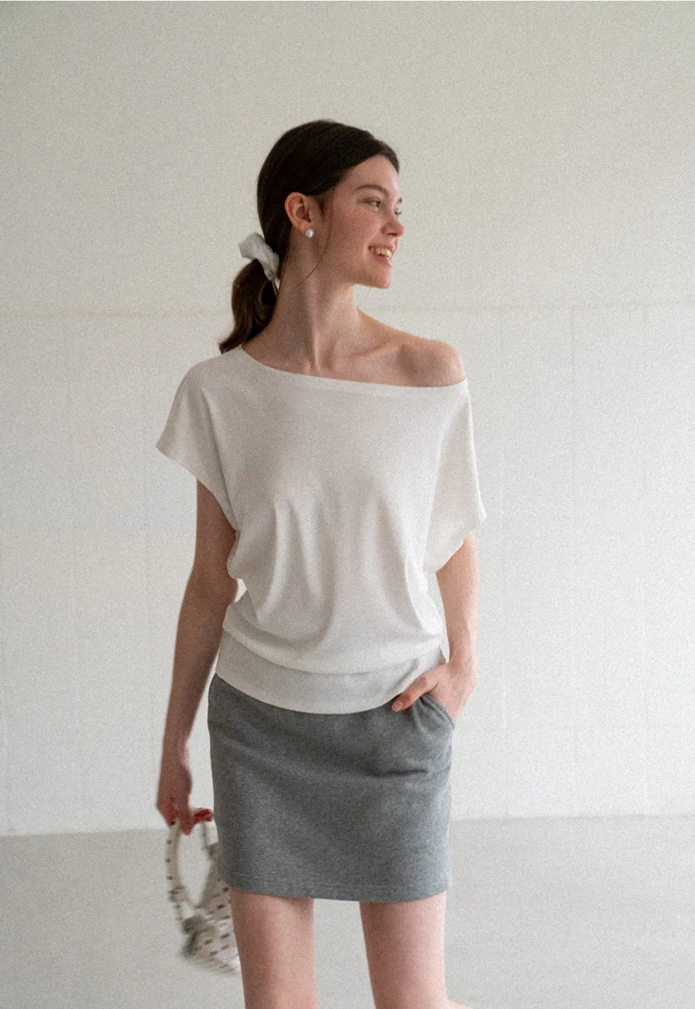 Relaxed Fit Boat Neck Short Sleeve T Shirt