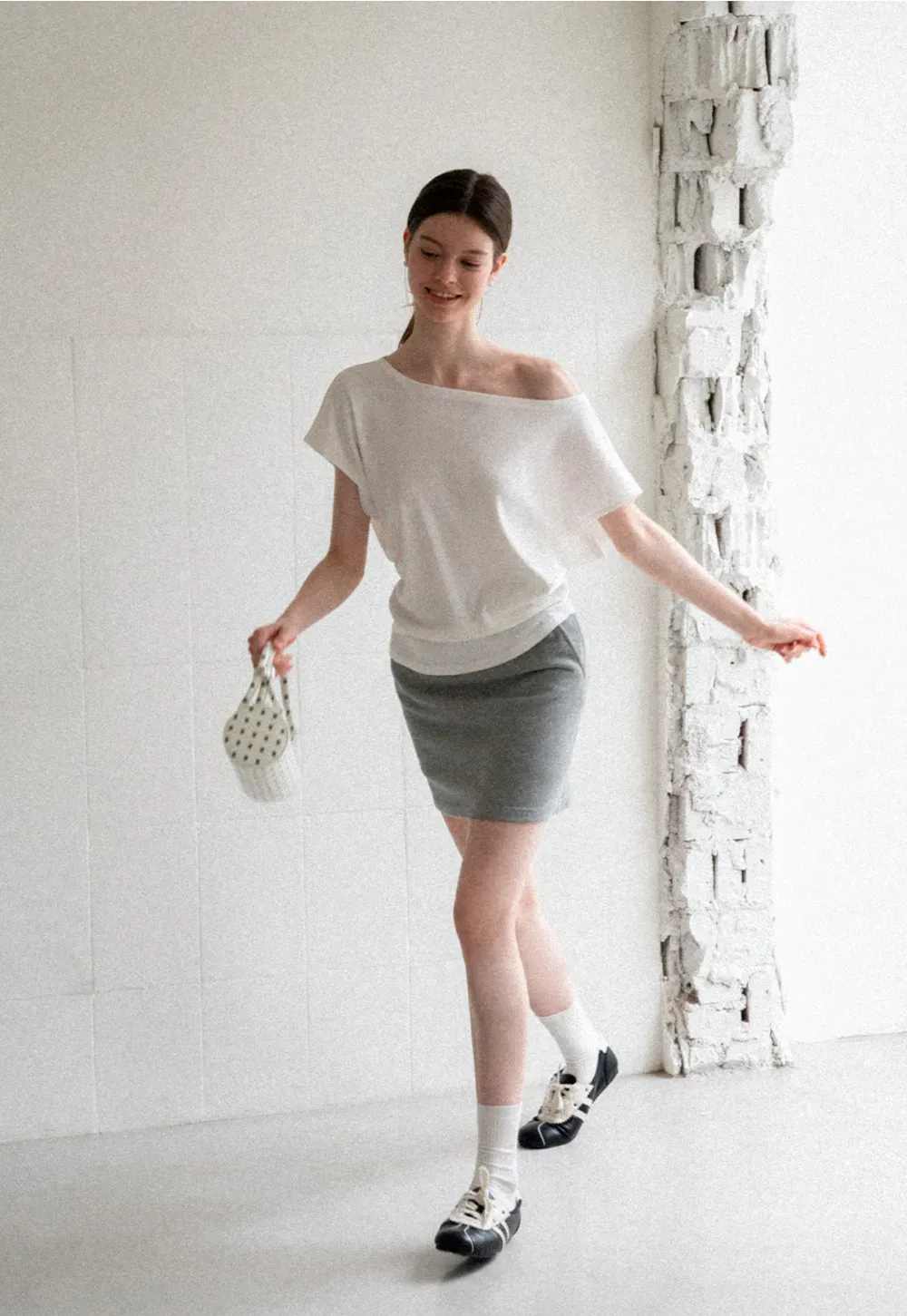 Relaxed Fit Boat Neck Short Sleeve T Shirt