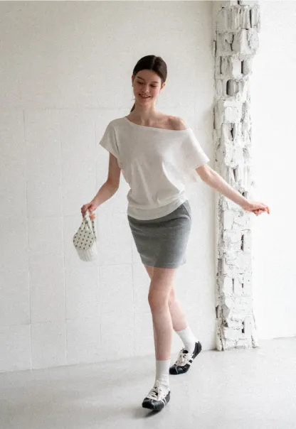 Relaxed Fit Boat Neck Short Sleeve T Shirt