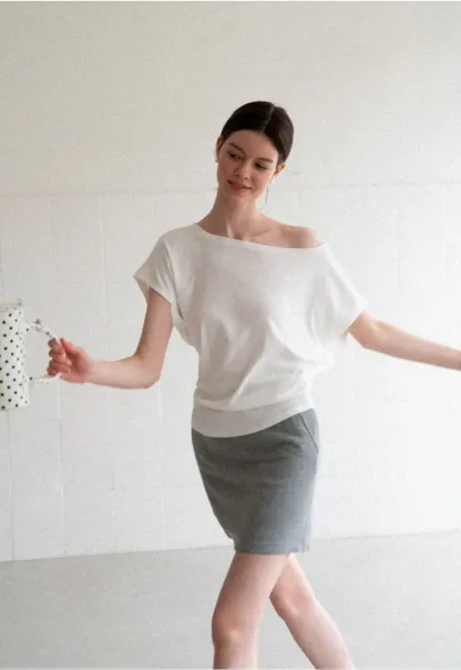 Relaxed Fit Boat Neck Short Sleeve T Shirt