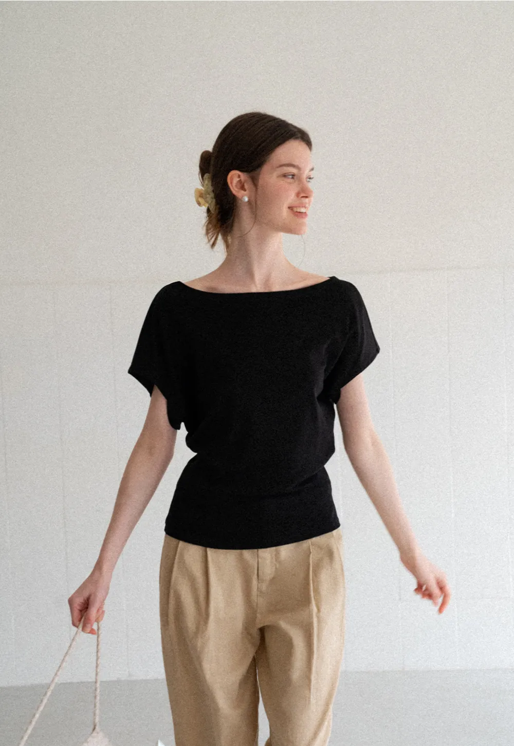Relaxed Fit Boat Neck Short Sleeve T Shirt