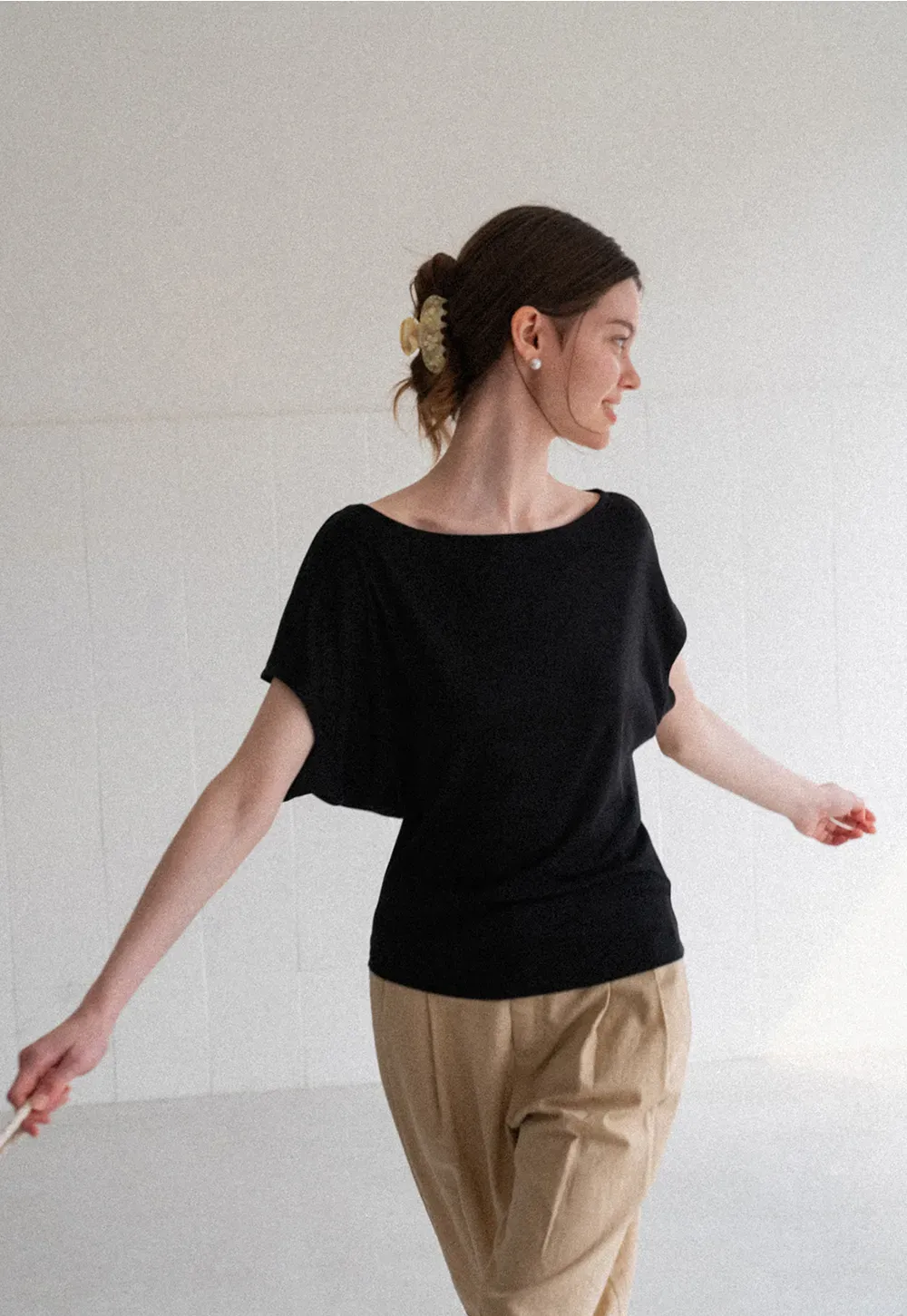 Relaxed Fit Boat Neck Short Sleeve T Shirt