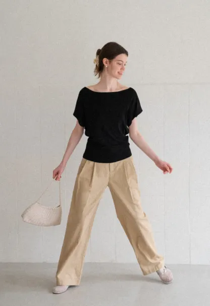 Relaxed Fit Boat Neck Short Sleeve T Shirt