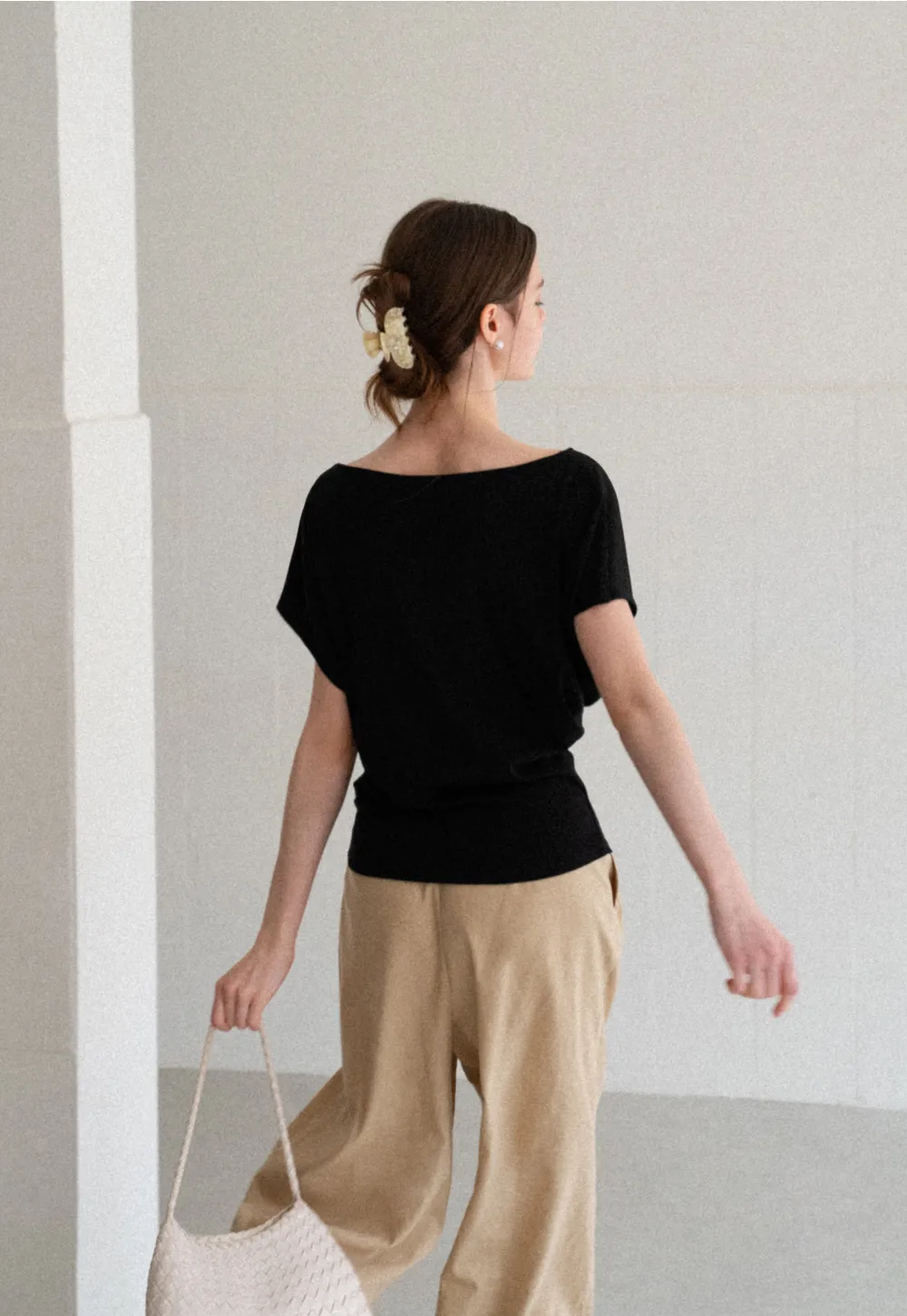 Relaxed Fit Boat Neck Short Sleeve T Shirt
