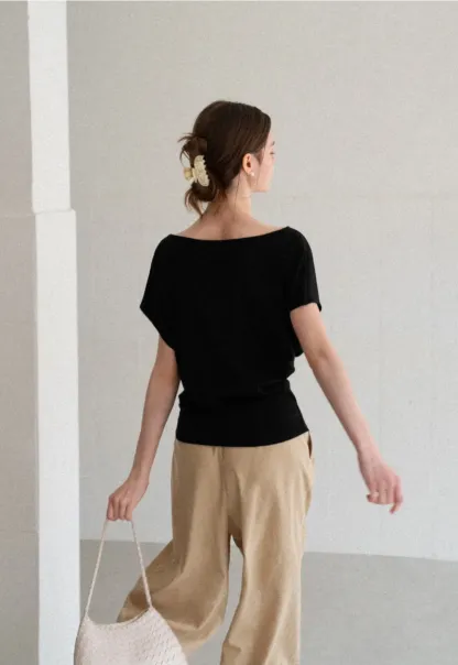 Relaxed Fit Boat Neck Short Sleeve T Shirt