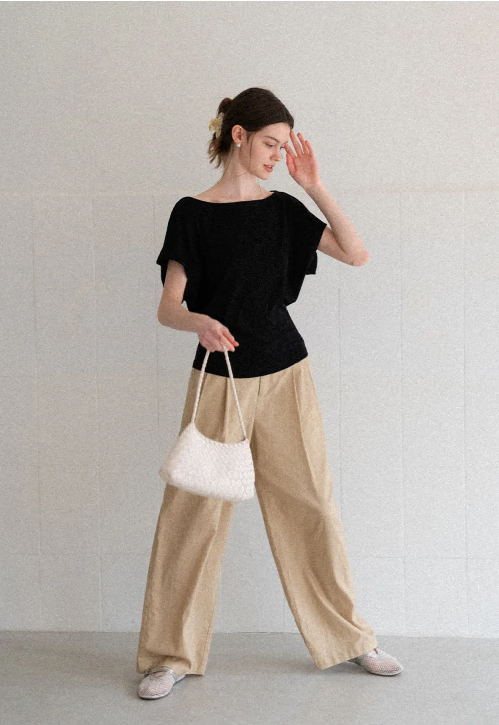 Relaxed Fit Boat Neck Short Sleeve T Shirt
