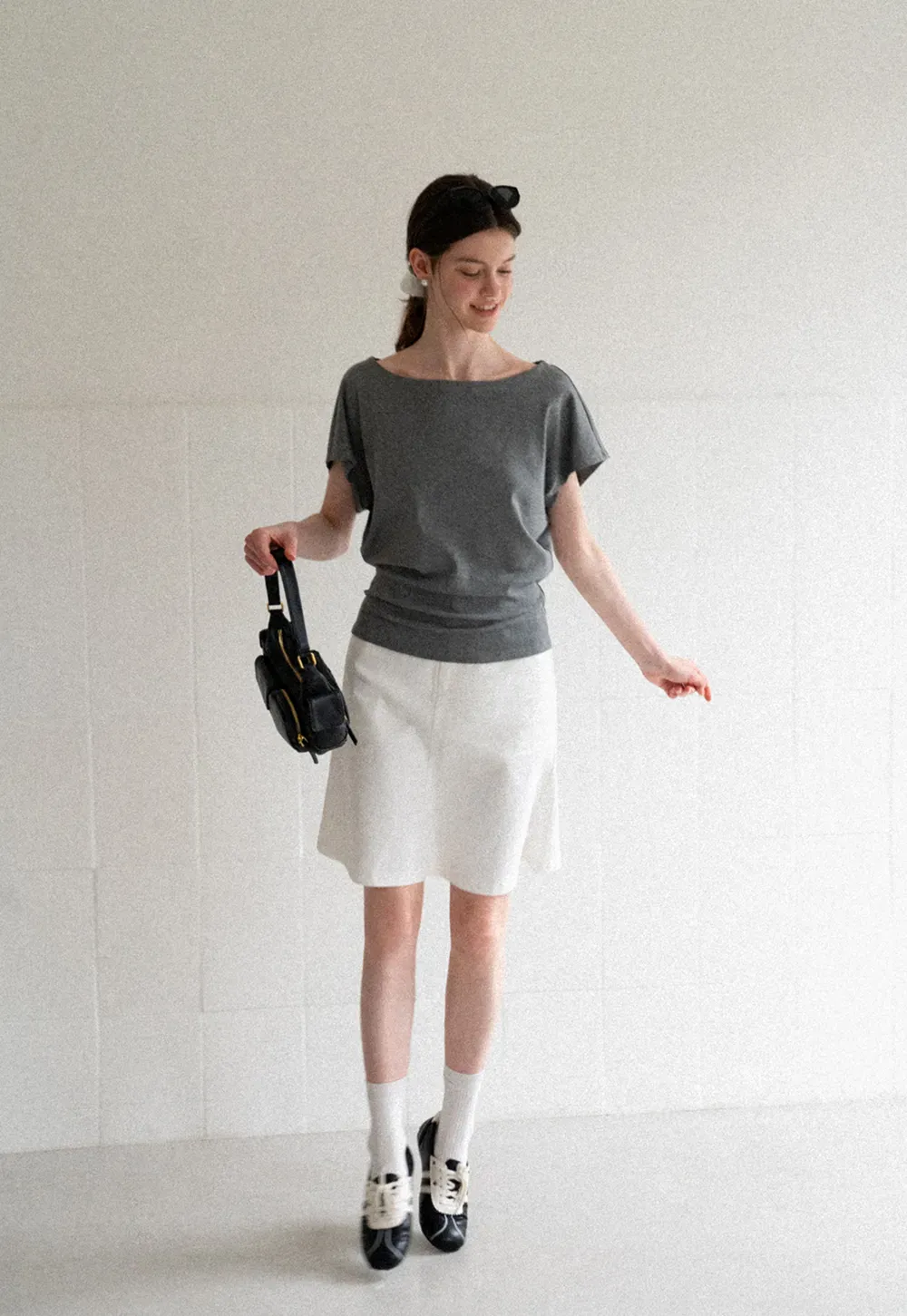 Relaxed Fit Boat Neck Short Sleeve T Shirt