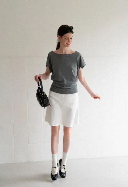 Relaxed Fit Boat Neck Short Sleeve T Shirt