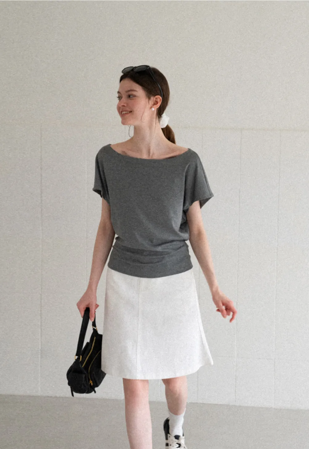 Relaxed Fit Boat Neck Short Sleeve T Shirt