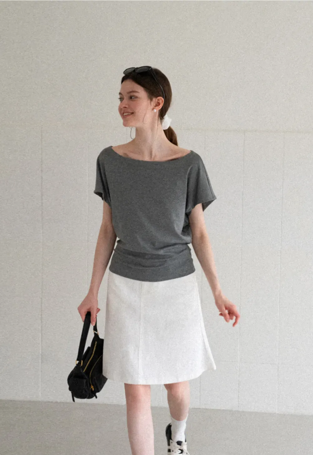 Relaxed Fit Boat Neck Short Sleeve T Shirt