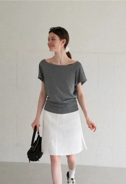 Relaxed Fit Boat Neck Short Sleeve T Shirt