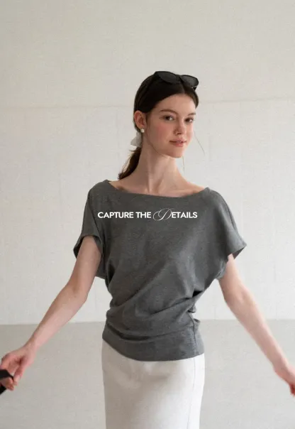 Relaxed Fit Boat Neck Short Sleeve T Shirt