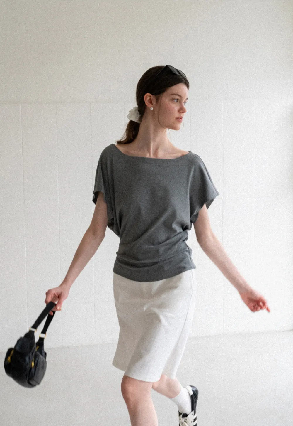 Relaxed Fit Boat Neck Short Sleeve T Shirt