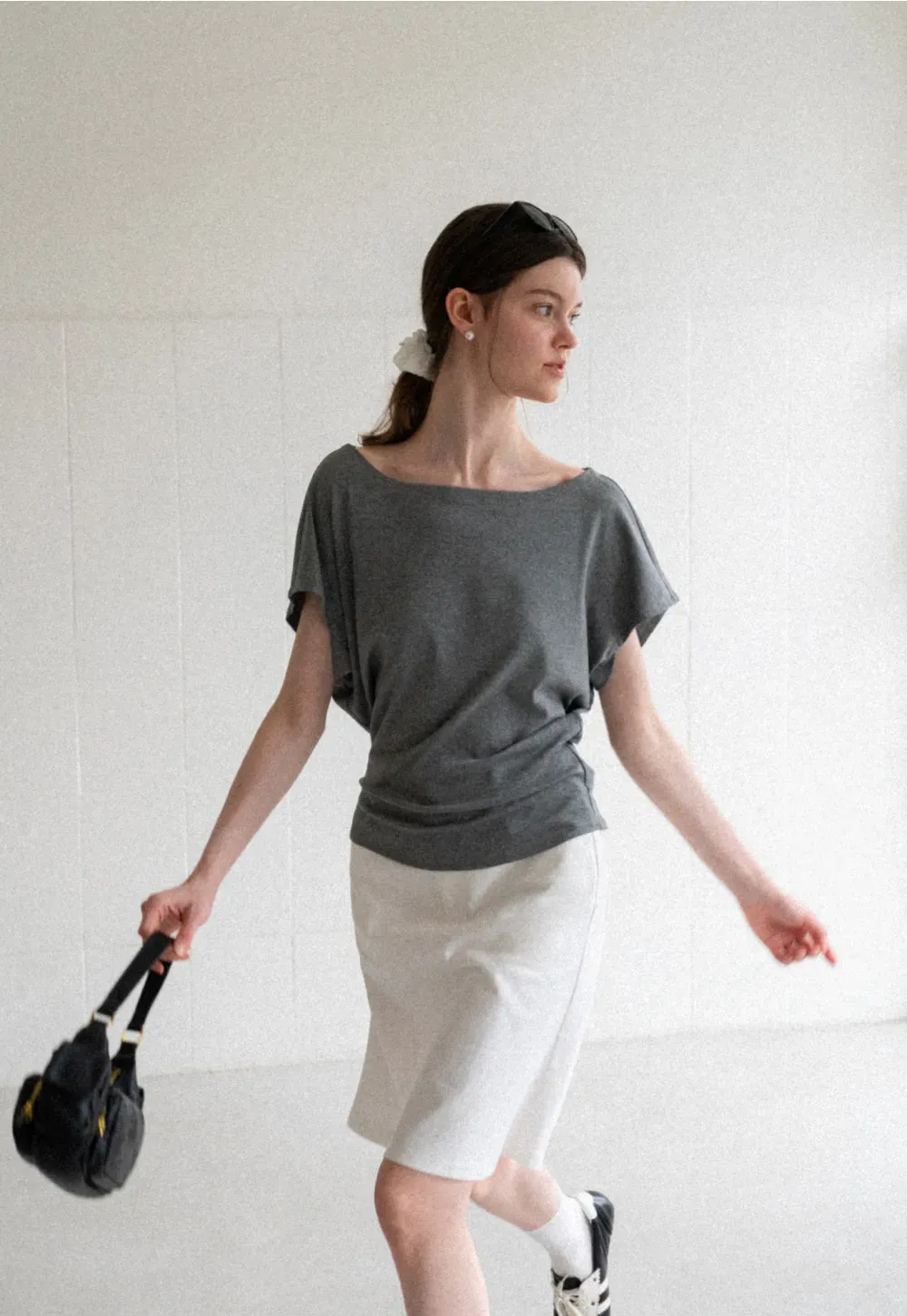 Relaxed Fit Boat Neck Short Sleeve T Shirt