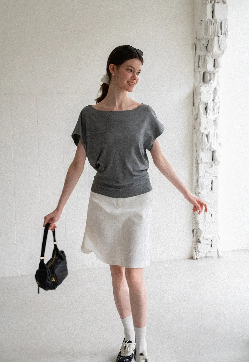 Relaxed Fit Boat Neck Short Sleeve T Shirt