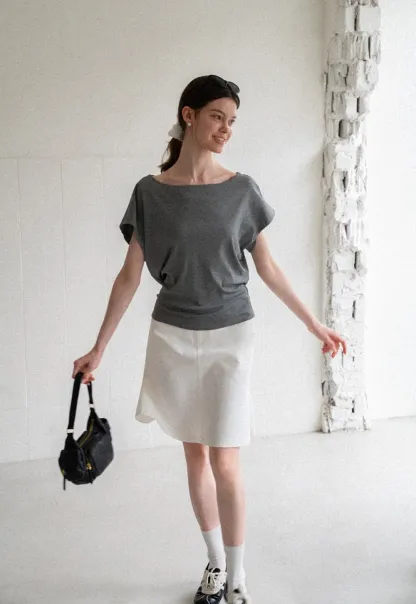 Relaxed Fit Boat Neck Short Sleeve T Shirt
