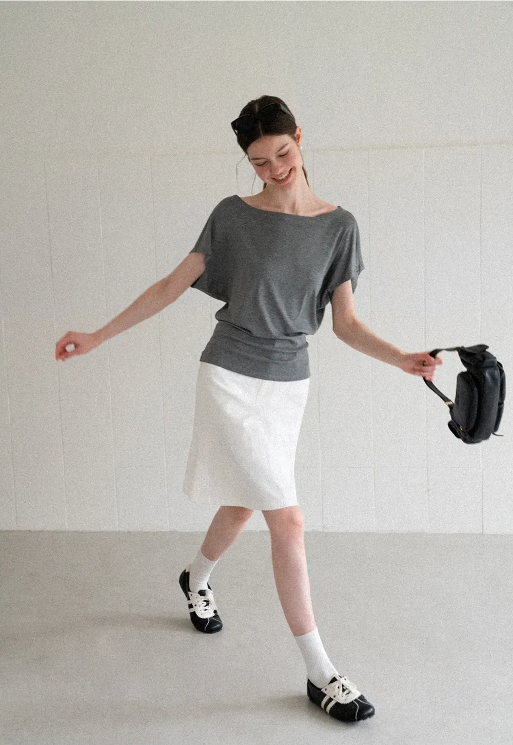 Relaxed Fit Boat Neck Short Sleeve T Shirt