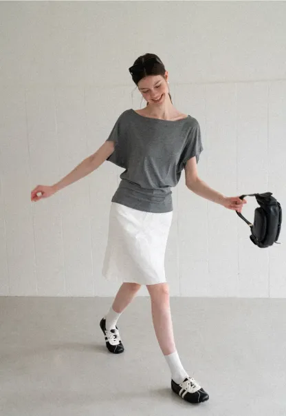 Relaxed Fit Boat Neck Short Sleeve T Shirt