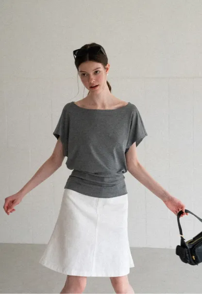 Relaxed Fit Boat Neck Short Sleeve T Shirt
