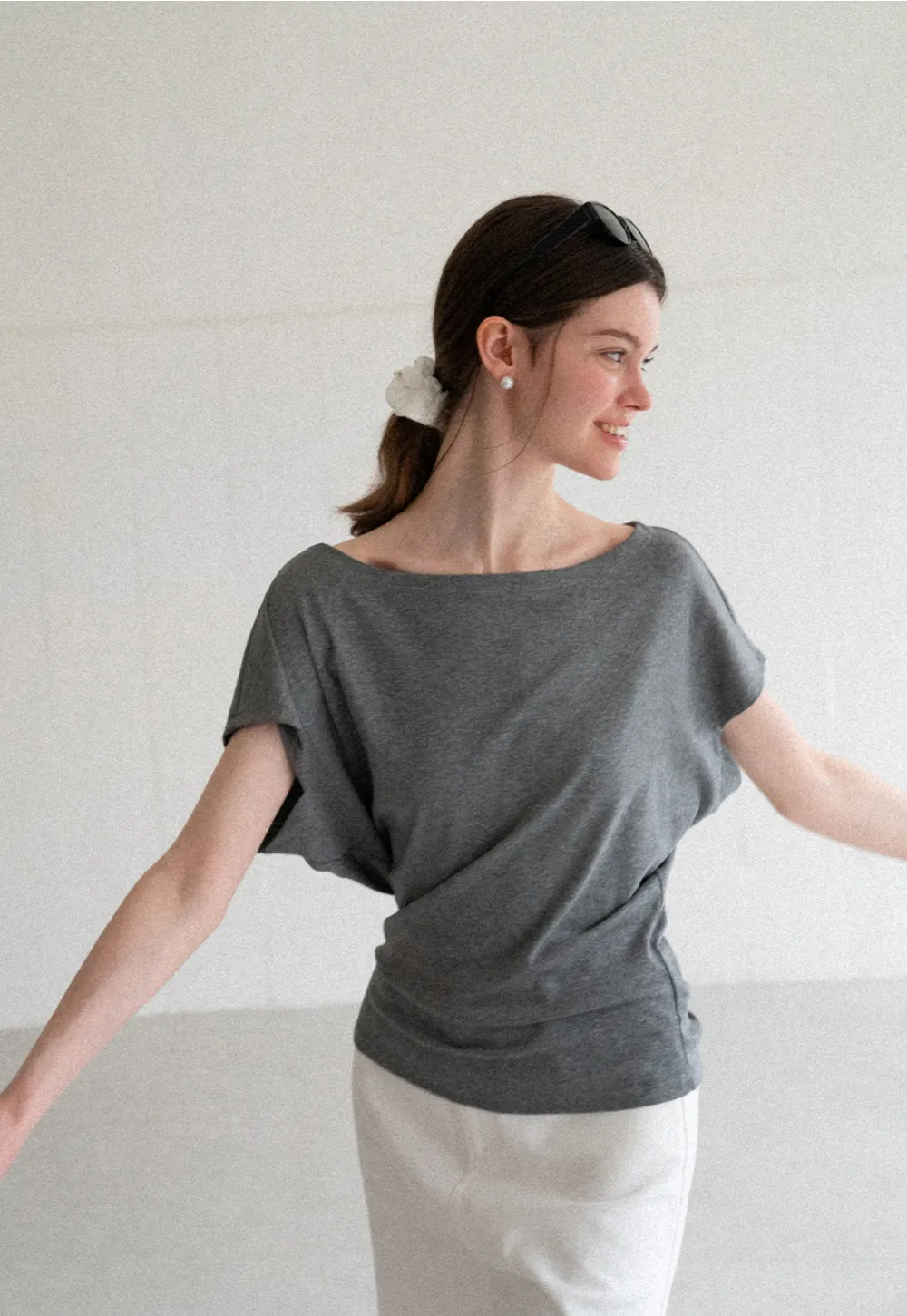 Relaxed Fit Boat Neck Short Sleeve T Shirt