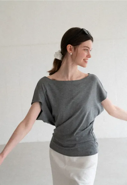 Relaxed Fit Boat Neck Short Sleeve T Shirt