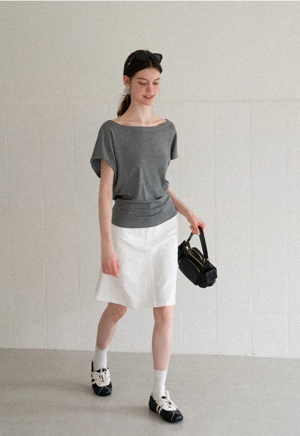 Relaxed Fit Boat Neck Short Sleeve T Shirt