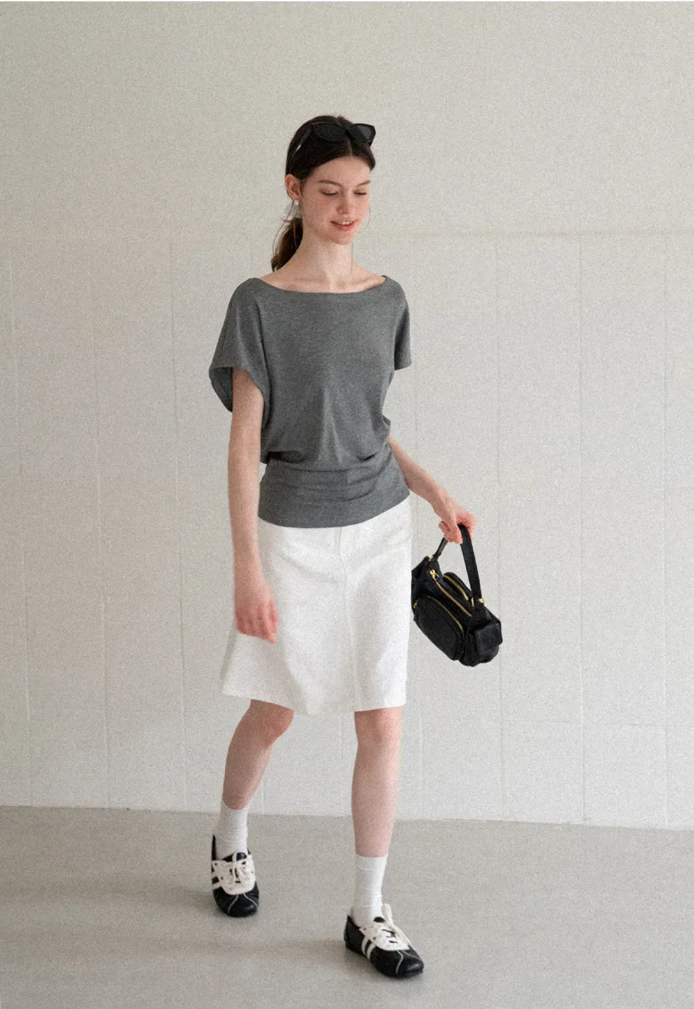 Relaxed Fit Boat Neck Short Sleeve T Shirt
