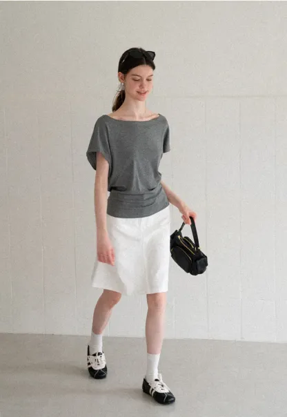 Relaxed Fit Boat Neck Short Sleeve T Shirt