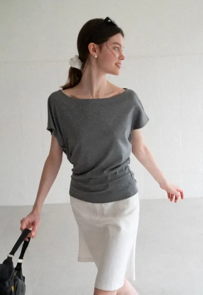 Relaxed Fit Boat Neck Short Sleeve T Shirt