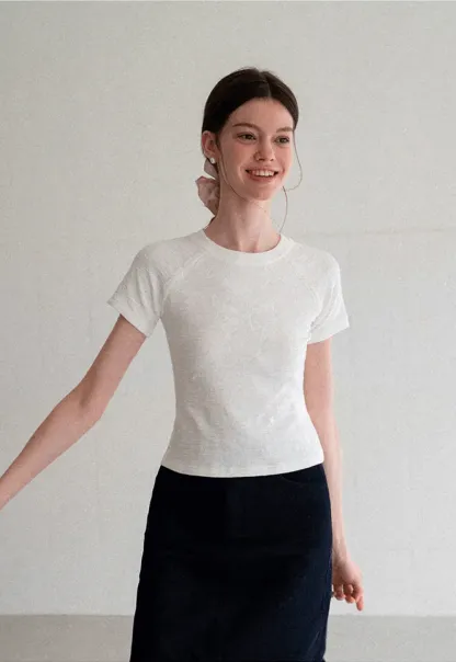 Embroidered Bow Detail Short Sleeve T Shirt