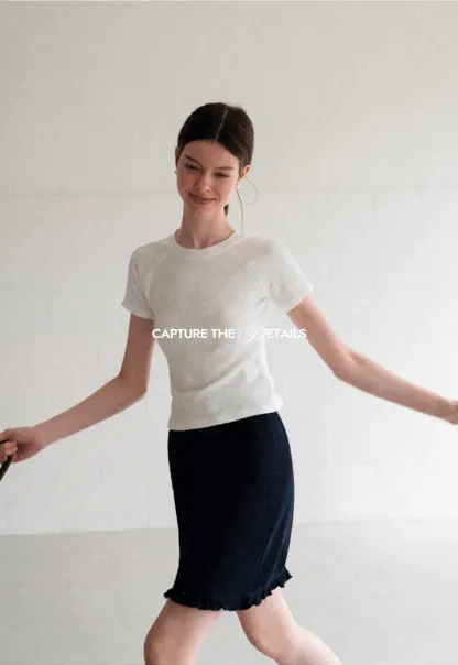 Embroidered Bow Detail Short Sleeve T Shirt