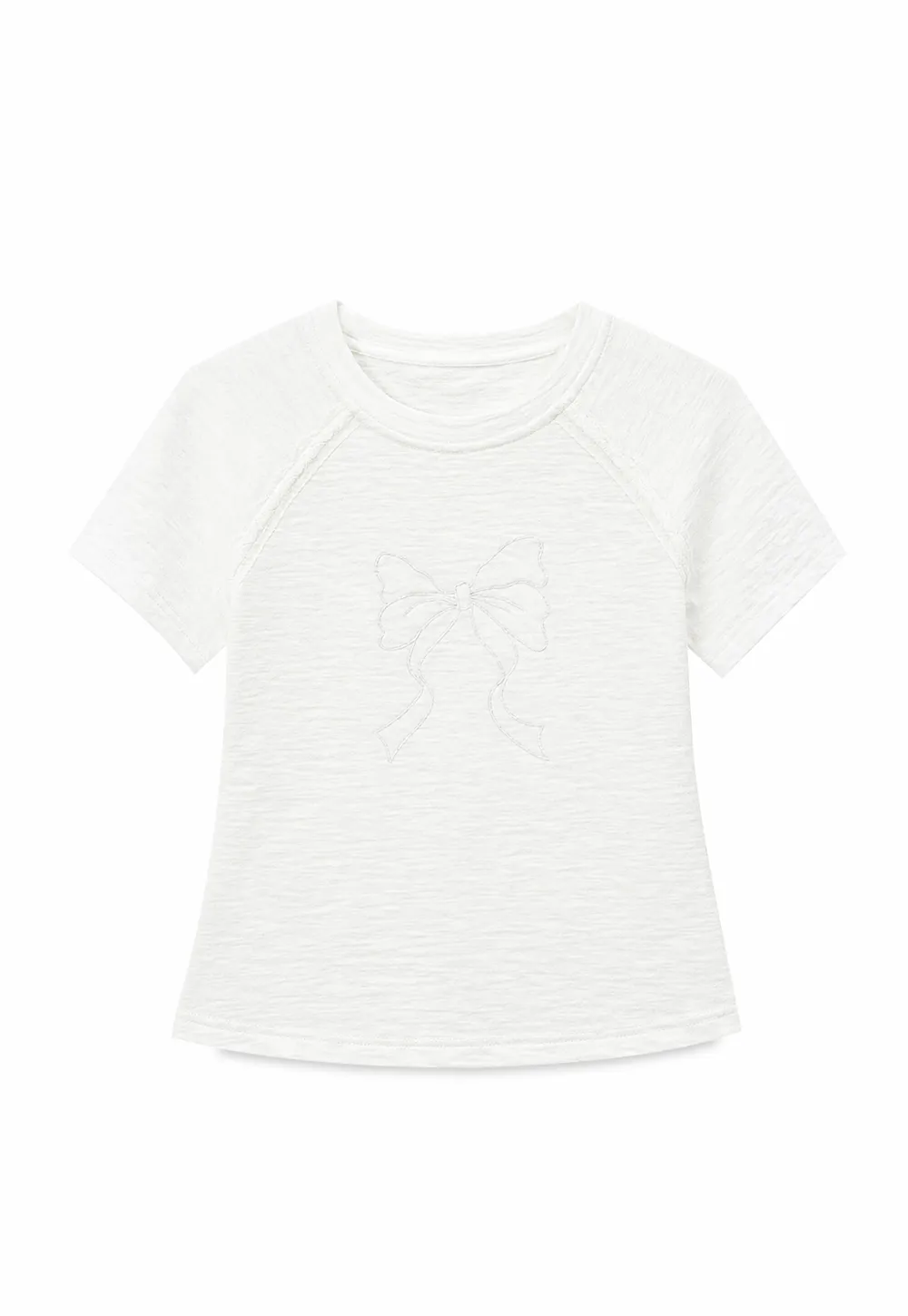 Embroidered Bow Detail Short Sleeve T Shirt