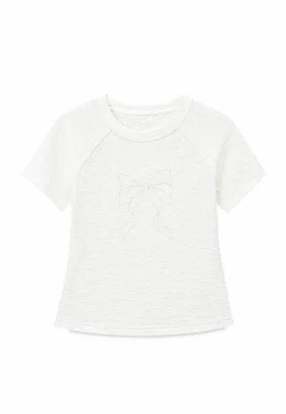 Embroidered Bow Detail Short Sleeve T Shirt