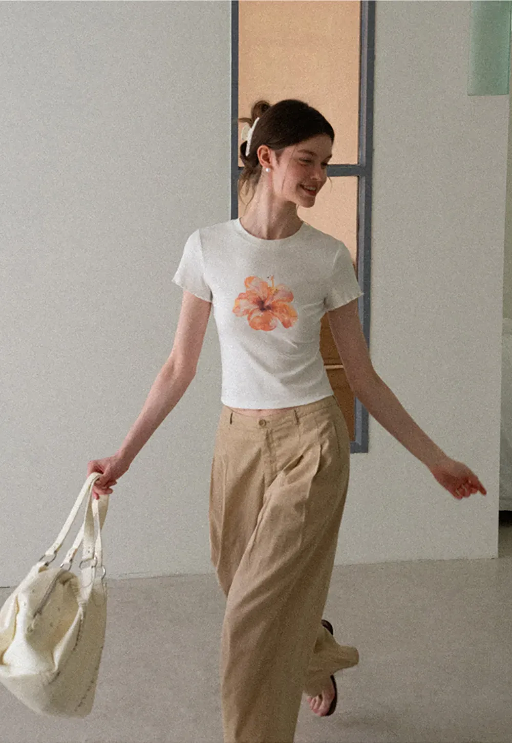 Floral Print Cropped T Shirt