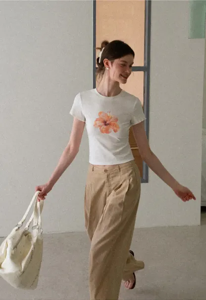 Floral Print Cropped T Shirt